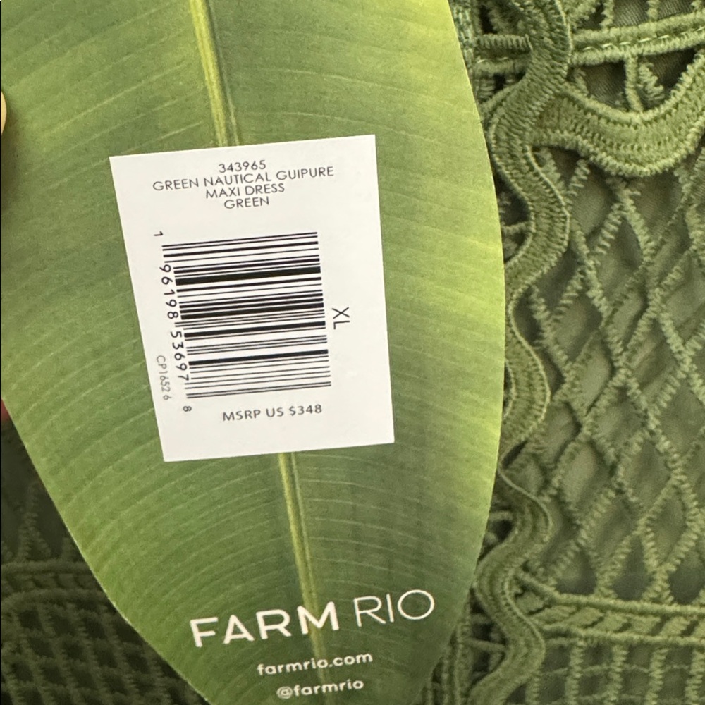 Farm Rio XL Green Nautical Guipure Maxi Dress - Picture 10 of 10